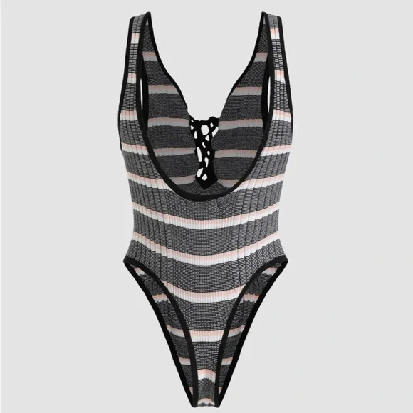 Cider NWT Deep V Bodycon Bodysuit, Medium - Picture 2 of 4